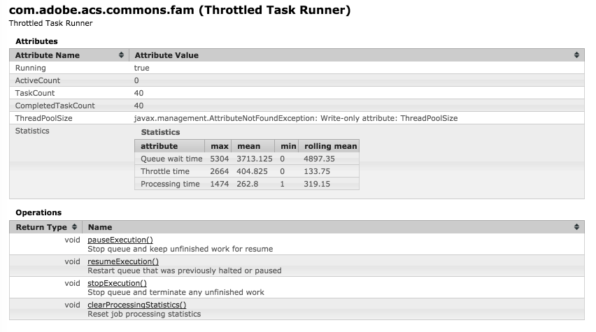 Throttled task runner JMX
